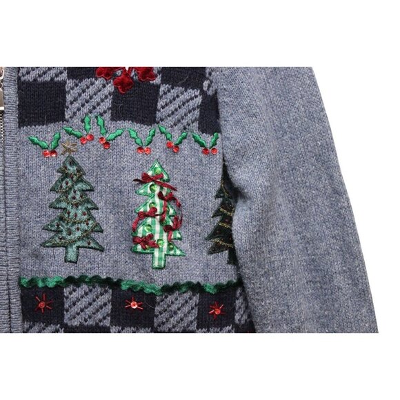 Vintage 90s Holiday Christmas Sweater Small Ramie Wool Zip Embroidered Beaded - Picture 7 of 14